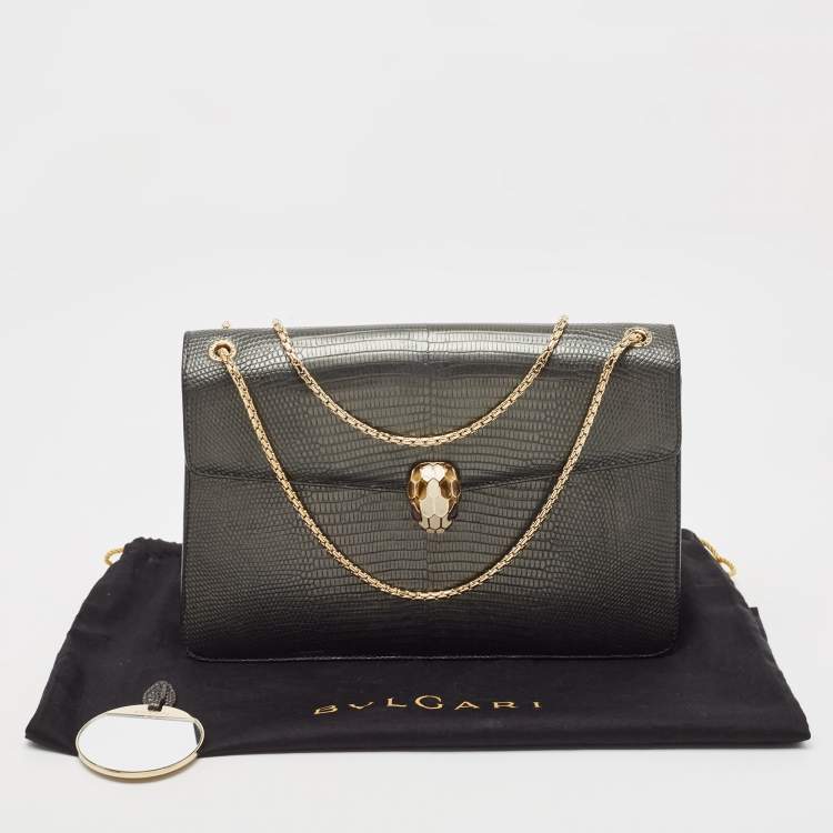 Pre Owned Bvlgari Grey Karung Leather Medium Serpenti Forever Flap Shoulder Bag
