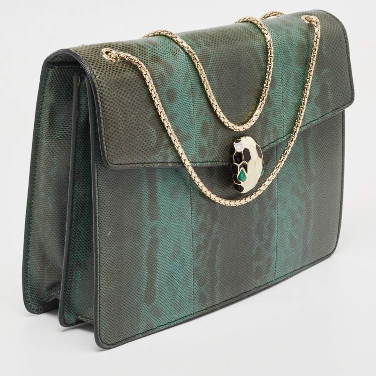 Pre Owned Bvlgari Green Karung Leather Large Serpenti Forever Shoulder Bag