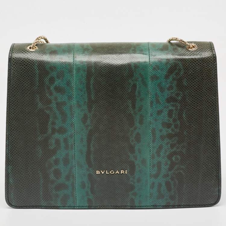 Pre Owned Bvlgari Green Karung Leather Large Serpenti Forever Shoulder Bag