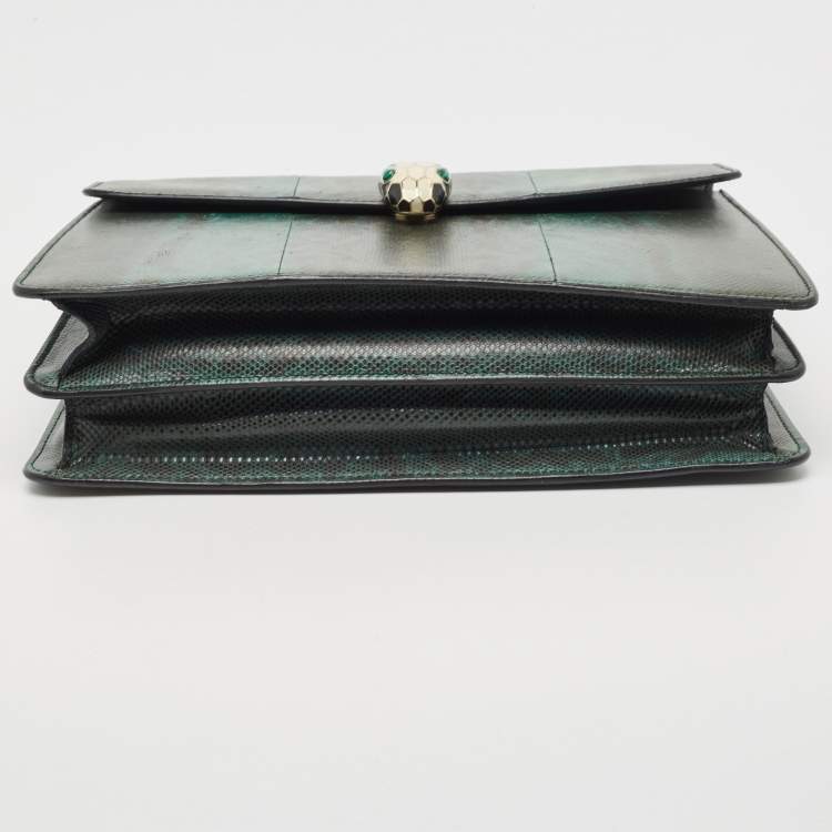 Pre Owned Bvlgari Green Karung Leather Large Serpenti Forever Shoulder Bag