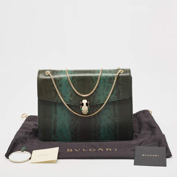 Pre Owned Bvlgari Green Karung Leather Large Serpenti Forever Shoulder Bag