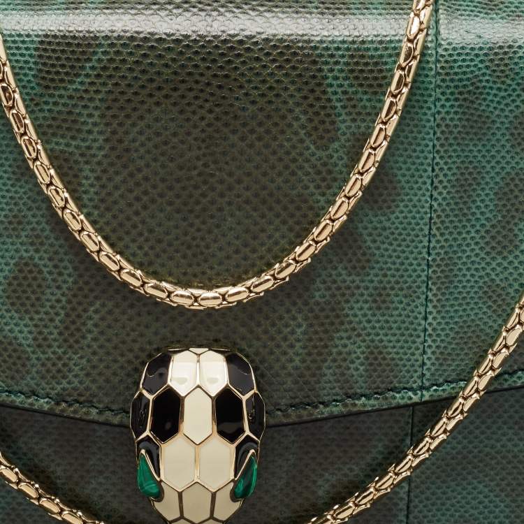 Pre Owned Bvlgari Green Karung Leather Large Serpenti Forever Shoulder Bag