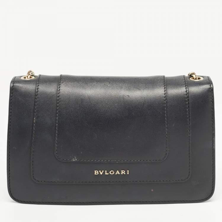 Pre Owned Bvlgari Black Leather Serpenti Forever Flap Chain Shoulder Bag