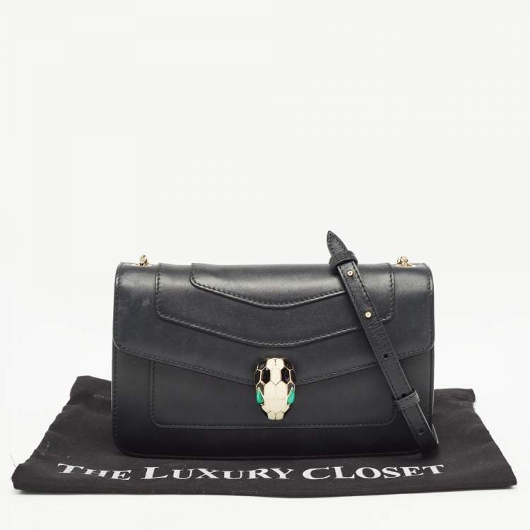 Pre Owned Bvlgari Black Leather Serpenti Forever Flap Chain Shoulder Bag