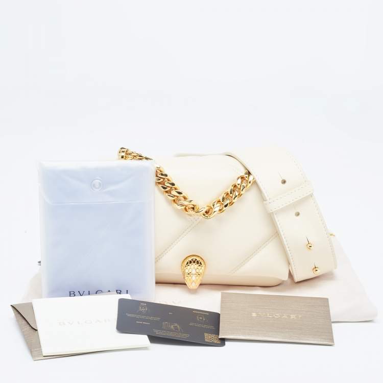 Pre Owned Bvlgari Ivory Quilted Leather Mini Serpenti Cabochon Crossbody Bag