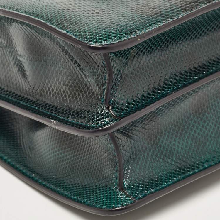 Pre Owned Bvlgari Green Karung Leather Medium Serpenti Forever Flap Shoulder Bag