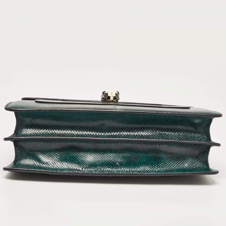 Pre Owned Bvlgari Green Karung Leather Medium Serpenti Forever Flap Shoulder Bag