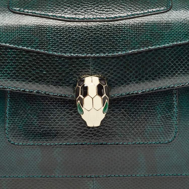 Pre Owned Bvlgari Green Karung Leather Medium Serpenti Forever Flap Shoulder Bag