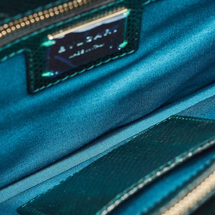 Pre Owned Bvlgari Green Karung Leather Medium Serpenti Forever Flap Shoulder Bag