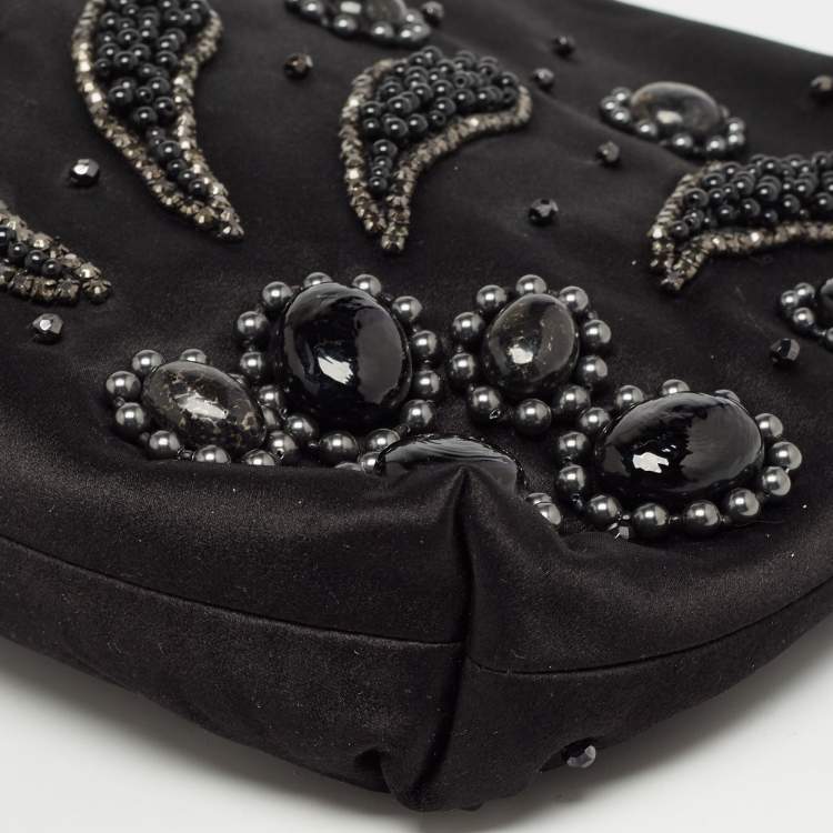 Pre Owned Bvlgari Black Satin Embellished Clutch