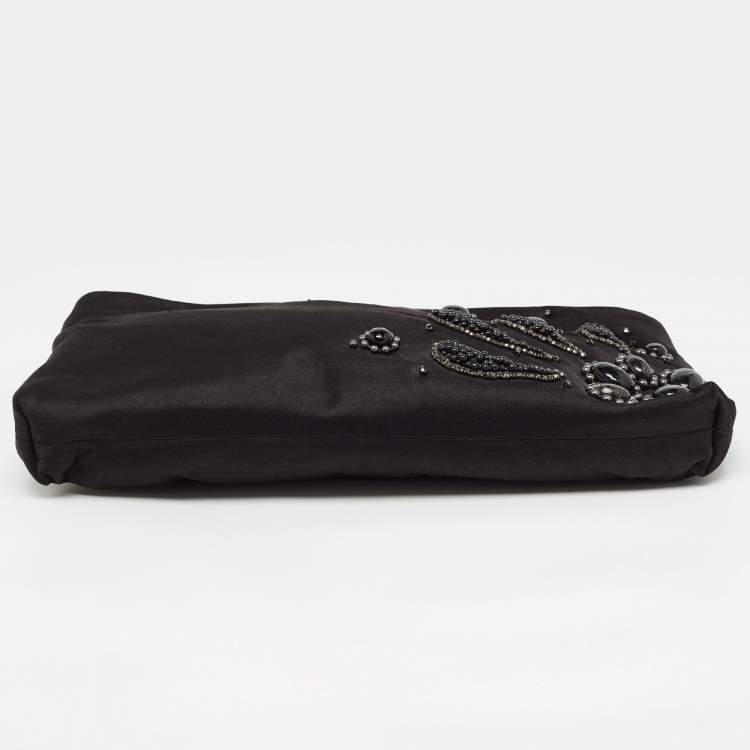 Pre Owned Bvlgari Black Satin Embellished Clutch