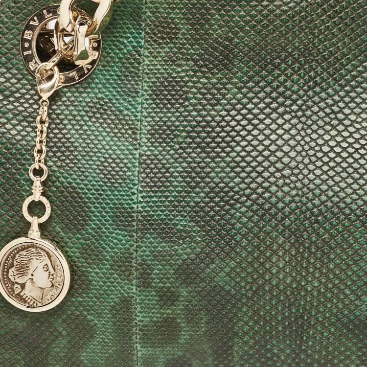 Pre Owned Bvlgari Green/Black Karung Leather Monete Chain Bag