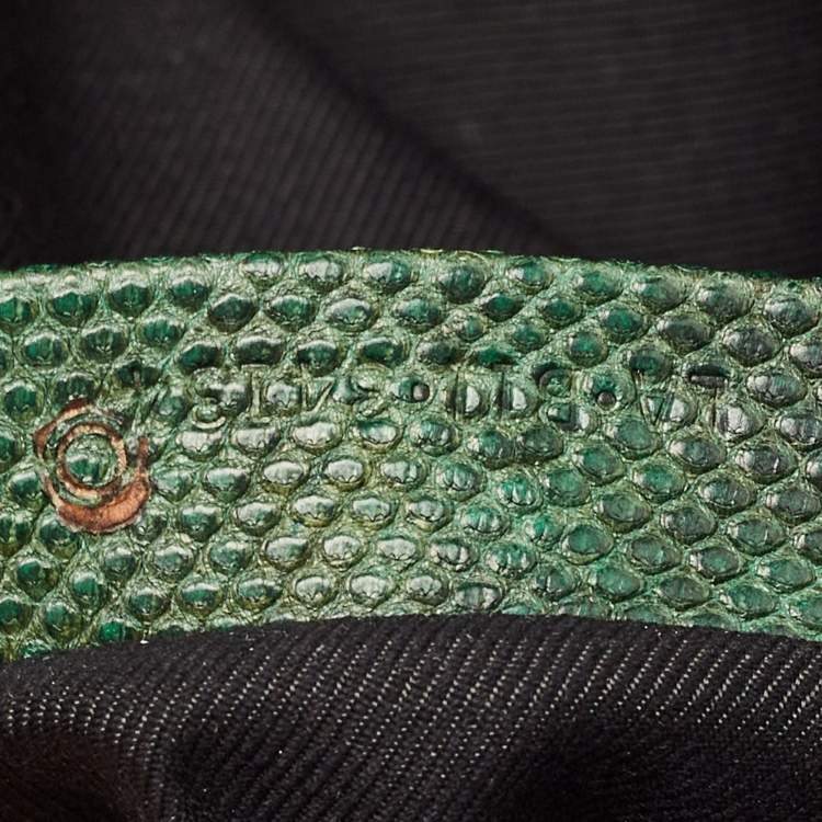 Pre Owned Bvlgari Green/Black Karung Leather Monete Chain Bag