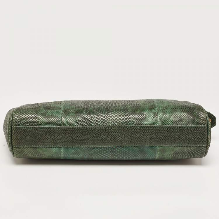 Pre Owned Bvlgari Green/Black Karung Leather Monete Chain Bag