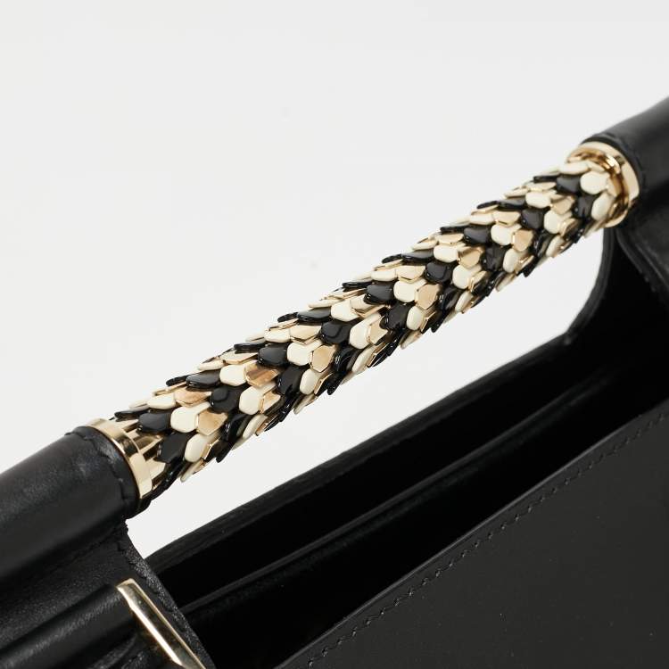 Pre Owned Bvlgari Black Leather and Leopard Print Calfhair Scaglie Serpenti Tote