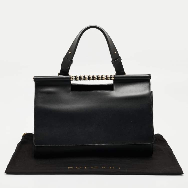 Pre Owned Bvlgari Black Leather and Leopard Print Calfhair Scaglie Serpenti Tote