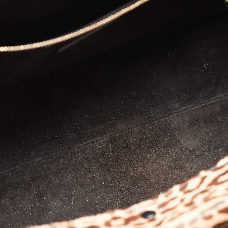 Pre Owned Bvlgari Black Leather and Leopard Print Calfhair Scaglie Serpenti Tote