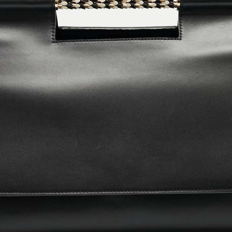 Pre Owned Bvlgari Black Leather and Leopard Print Calfhair Scaglie Serpenti Tote
