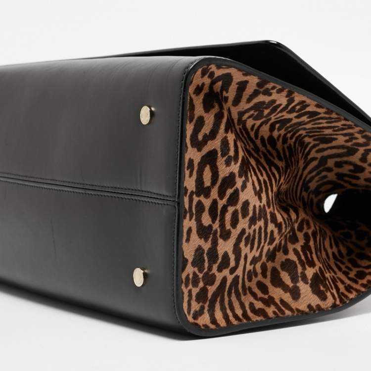 Pre Owned Bvlgari Black Leather and Leopard Print Calfhair Scaglie Serpenti Tote