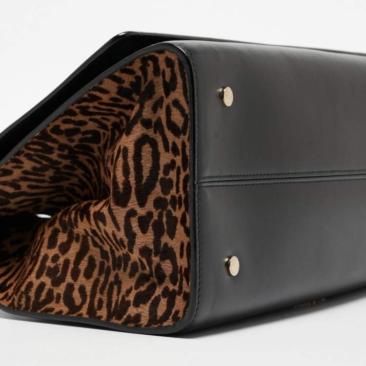 Pre Owned Bvlgari Black Leather and Leopard Print Calfhair Scaglie Serpenti Tote