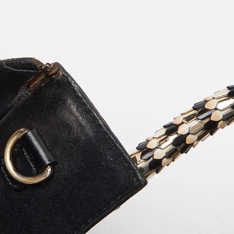 Pre Owned Bvlgari Black/Beige Leather and Calfhair Small Serpenti Scaglie Tote