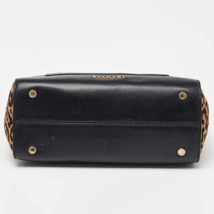 Pre Owned Bvlgari Black/Beige Leather and Calfhair Small Serpenti Scaglie Tote