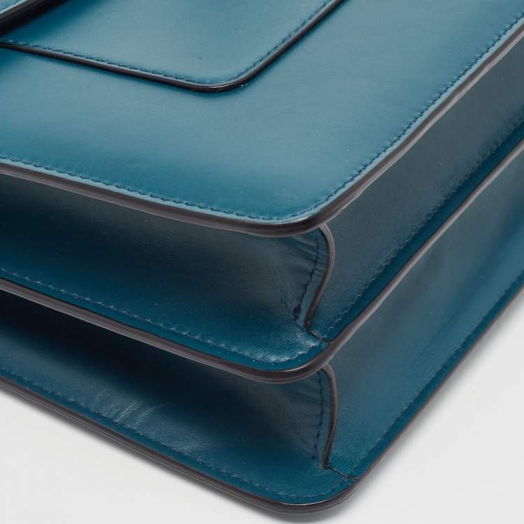 Pre Owned Bvlgari Teal Blue Leather Medium Serpenti Forever Top Handle Bag