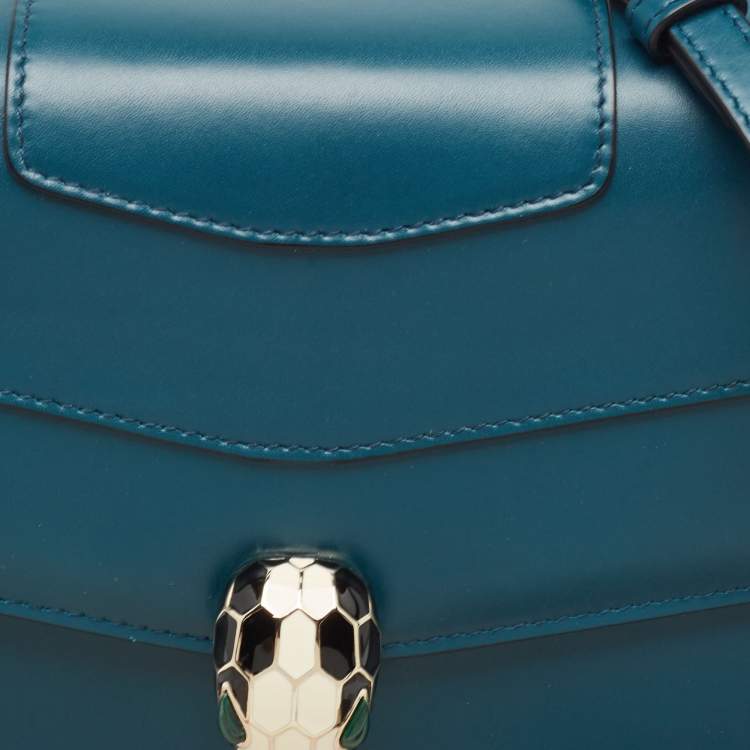 Pre Owned Bvlgari Teal Blue Leather Medium Serpenti Forever Top Handle Bag