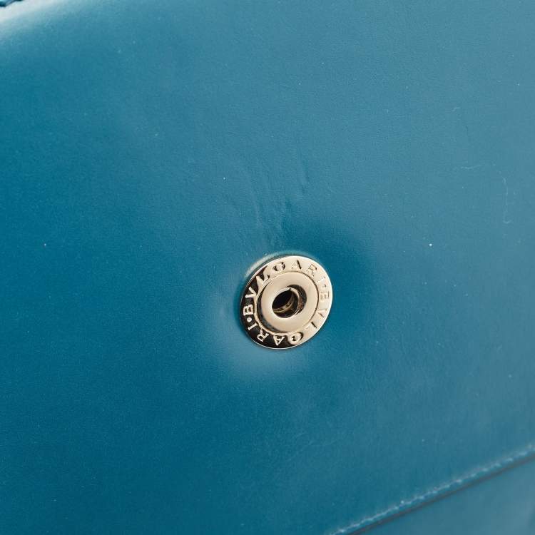 Pre Owned Bvlgari Teal Blue Leather Medium Serpenti Forever Top Handle Bag