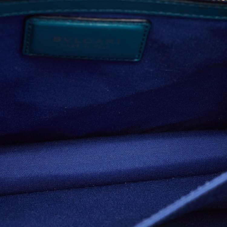 Pre Owned Bvlgari Teal Blue Leather Medium Serpenti Forever Top Handle Bag