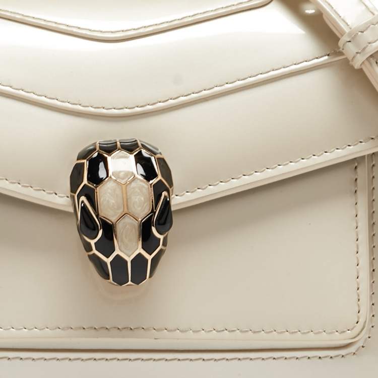 Pre Owned Bvlgari Off White Patent Leather Small Serpenti Forever Shoulder Bag