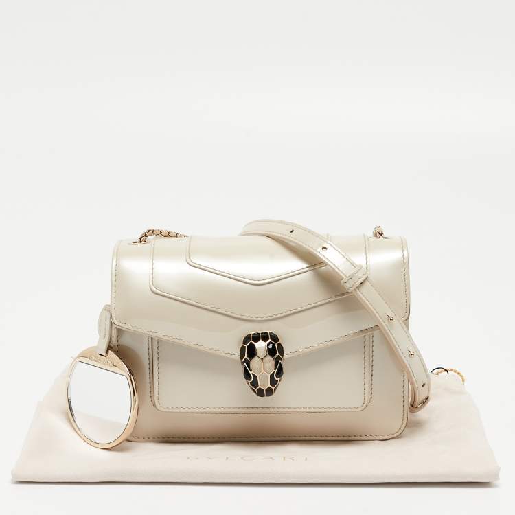 Pre Owned Bvlgari Off White Patent Leather Small Serpenti Forever Shoulder Bag