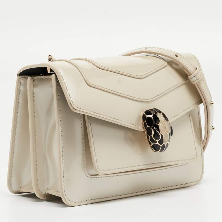 Pre Owned Bvlgari Off White Patent Leather Small Serpenti Forever Shoulder Bag
