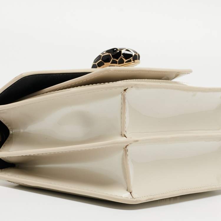 Pre Owned Bvlgari Off White Patent Leather Small Serpenti Forever Shoulder Bag