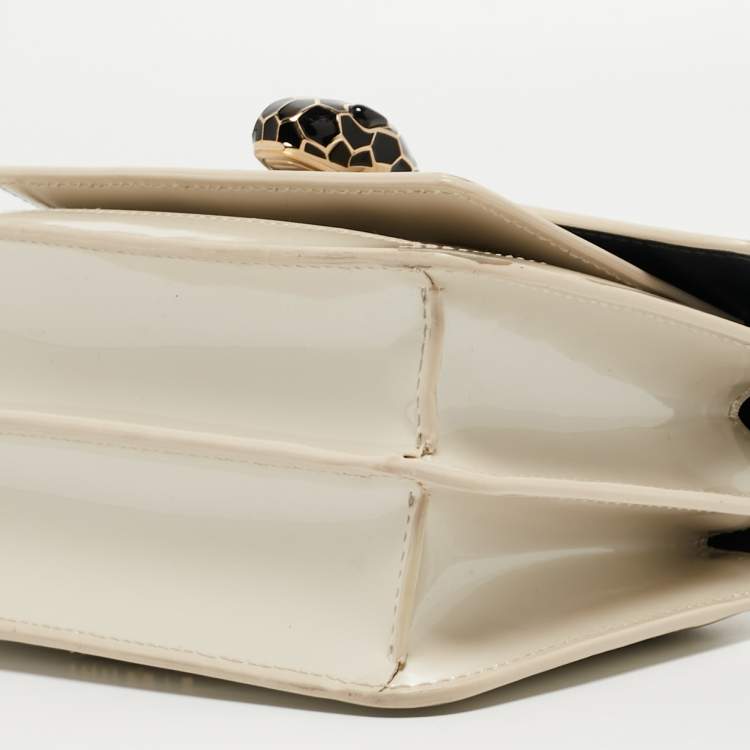 Pre Owned Bvlgari Off White Patent Leather Small Serpenti Forever Shoulder Bag