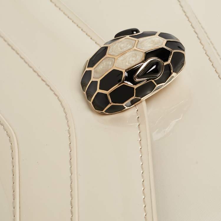 Pre Owned Bvlgari Off White Patent Leather Small Serpenti Forever Shoulder Bag