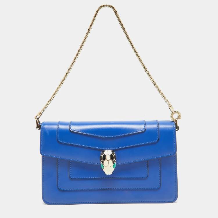 Pre Owned Bvlgari Blue Leather Mini Serpenti Forever Pochette