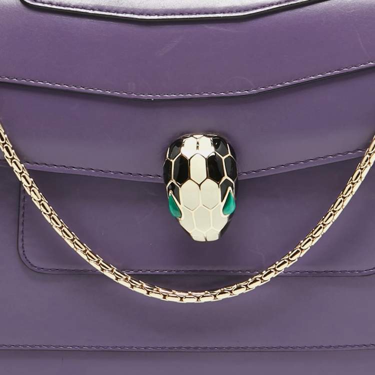 Pre Owned Bvlgari Purple Leather Medium Serpenti Forever Flap Bag