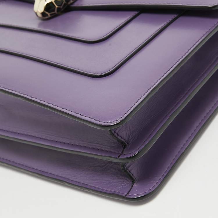 Pre Owned Bvlgari Purple Leather Medium Serpenti Forever Flap Bag