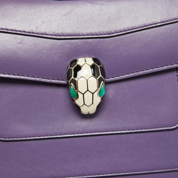 Pre Owned Bvlgari Purple Leather Medium Serpenti Forever Flap Bag