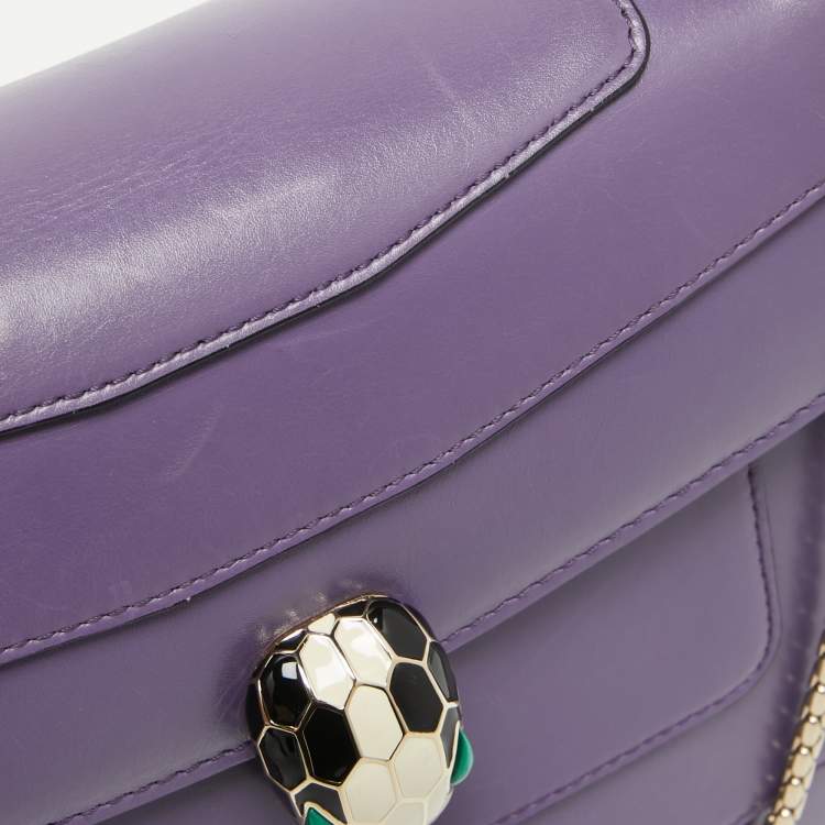 Pre Owned Bvlgari Purple Leather Medium Serpenti Forever Flap Bag