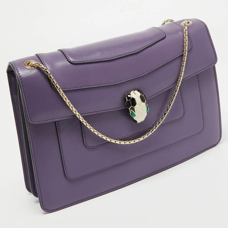 Pre Owned Bvlgari Purple Leather Medium Serpenti Forever Flap Bag