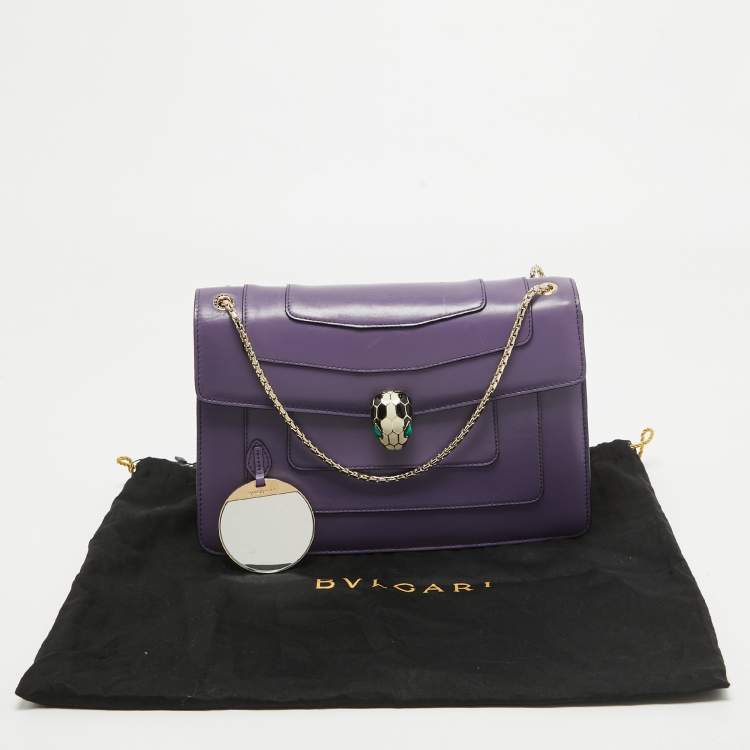 Pre Owned Bvlgari Purple Leather Medium Serpenti Forever Flap Bag