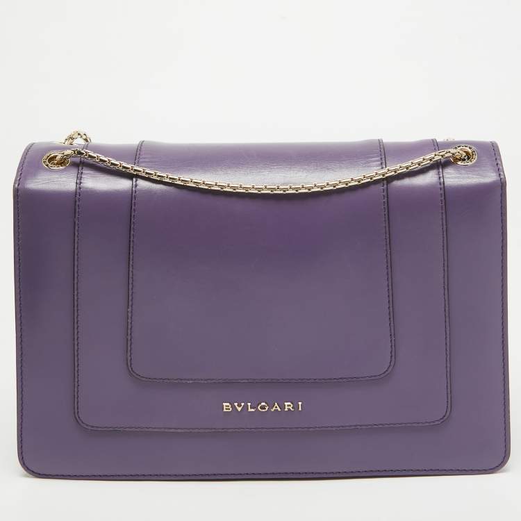 Pre Owned Bvlgari Purple Leather Medium Serpenti Forever Flap Bag