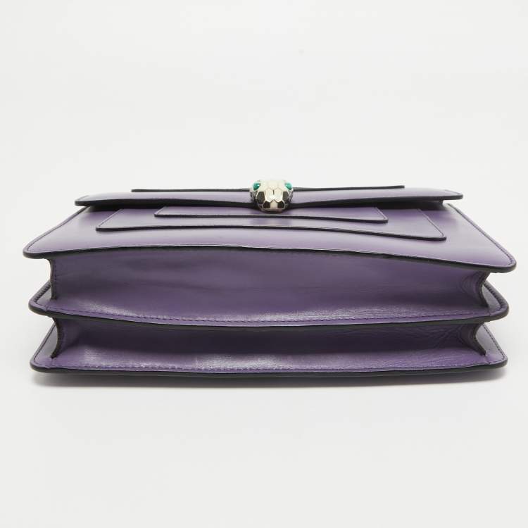 Pre Owned Bvlgari Purple Leather Medium Serpenti Forever Flap Bag