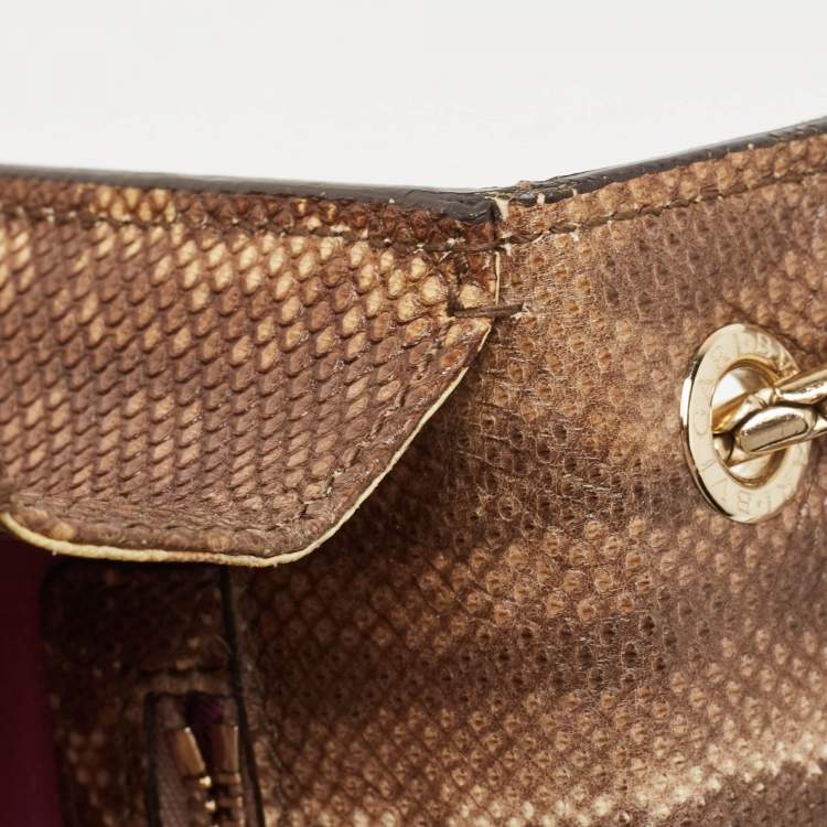 Pre Owned Bvlgari Beige Karung Leather Medium Serpenti Forever Flap Shoulder Bag