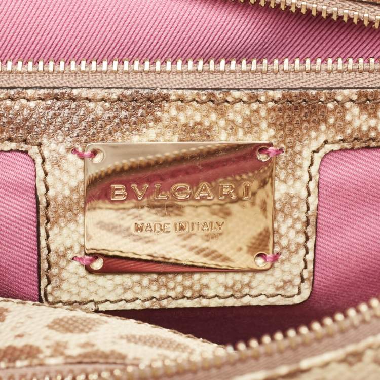 Pre Owned Bvlgari Beige Karung Leather Medium Serpenti Forever Flap Shoulder Bag