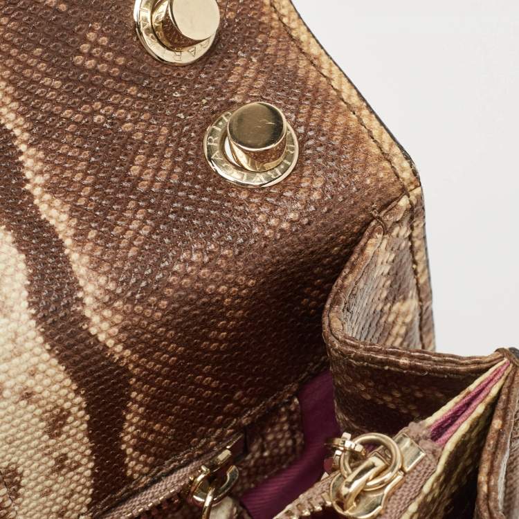 Pre Owned Bvlgari Beige Karung Leather Medium Serpenti Forever Flap Shoulder Bag