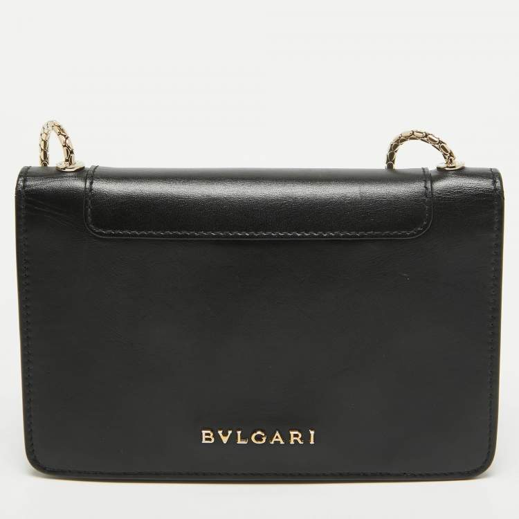 Pre Owned Bvlgari Black Leather Serpenti Forever Wallet on Chain