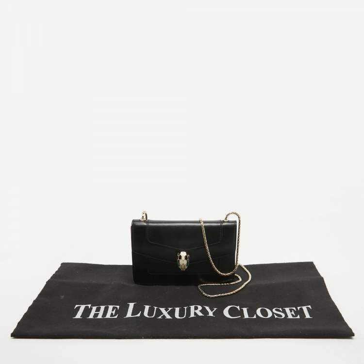 Pre Owned Bvlgari Black Leather Serpenti Forever Wallet on Chain